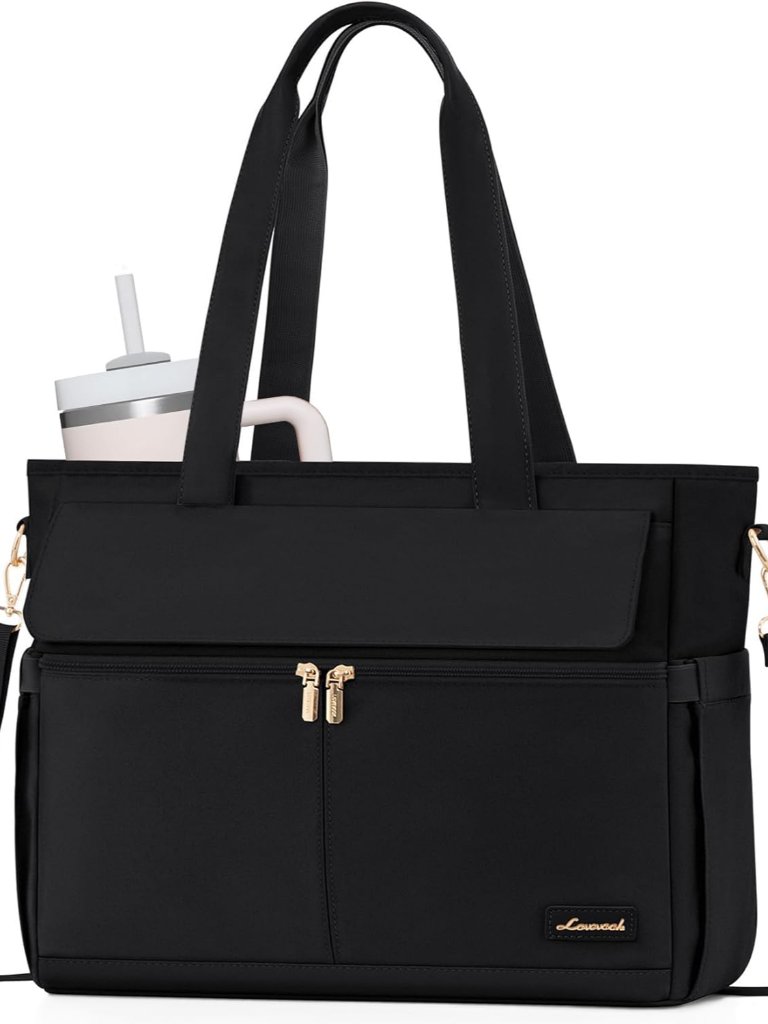 Teacher Tote Bag For Women, 15.6 Inch Laptop Bag With Inside Large Cup Pocket, L